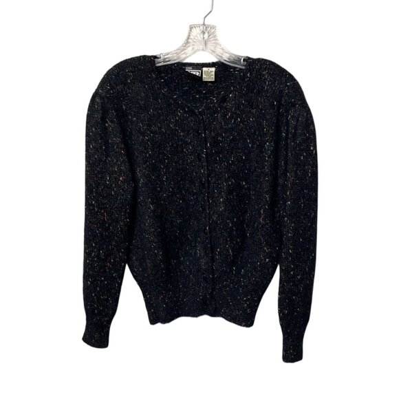 Vintage Speckled Black Wool Mohair Blend Button-Up Cardigan Sweater Women's M - Picture 1 of 8